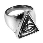 HZMAN Biker Cool Eye Rings for Men Women, Stainless Steel Band Illuminati The All-Seeing-Eye Pyramid/Eye Symbol Ring, Eye of Providence