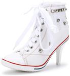 Women's Rivet Canvas Lace Up High Heel Fashion Sneakers Ankle Boots