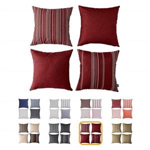 Home Plus Cushion, Cushion Cover, 18X18 Throw Pillow Covers, RED Deco Pillow, Four Cushions PER Set Woven Check Multi Pattern Story, Woven Stripes, Wool Look 4 Pack RED