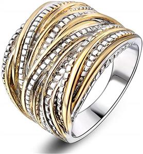 Mytys 2 Tone Intertwined Crossover Statement Ring Fashion Chunky Band Rings for Women Men Gold Silver Rose Gold Plated Wide Index Finger Rings Costume Jewelry