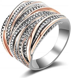 Mytys 2 Tone Intertwined Crossover Statement Ring Fashion Chunky Band Rings for Women Men Gold Silver Rose Gold Plated Wide Index Finger Rings Costume Jewelry