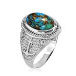 Mens Rings by LABLINGZ 10K White Gold Marine Anchor Blue Copper Turquoise Gemstone Ring