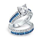 3CT Square Princess Cut Solitaire AAA London Blue AAA CZ Pave Band Engagement Wedding Ring Set 925 Sterling Silver