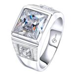 Men's Sterling Silver .925 Ring with 3.5ct White Princess Cut Center CZ Stone and 2 White Cubic Zirconia (CZ) Stones