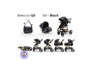سرویس کالسکه بلکو belecoo Q3 Belecoo Infant Baby Stroller 3 in 1 Newborn Bassinet Cradle Type Child Safety Seat Baby Carriage Basket Baby Car Travel System (Black)