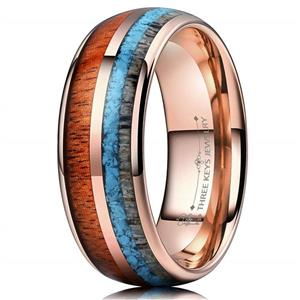 THREE KEYS JEWELRY 6mm 8mm Tungsten Wedding Ring Koa Wood Antler Turquoise Arrows Inlay Vikings Hunting Band