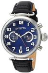 Invicta Men's Aviator Stainless Steel Quartz Watch with Leather-Calfskin Strap, Black, 22 (Model: 22979)