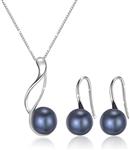 OneSight Sterling Silver Freshwater Cultured Pearl Jewelry Necklace Earrings Set for Women (White Pearl Or Black Pearl)