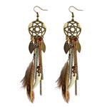 idealway Punk Vintage Long Tassel Feather Beads Drop Wolf Tooth Pendant Earring Fish Hook Earrings