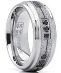 Men's Women's Titanium Black Trinity Cubic Zirconia Ring Wedding Band with Shimmer Finish 8mm Comfort Fit