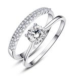 AVECON 1.2ct Round Cut White CZ 925 Sterling Silver Crown Wedding Band Engagement Ring Bridal Set