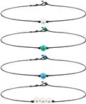 Blulu Single Pearl Choker Necklace 3 Bead Necklace Single Gemstone/Turquoise Choker and Blue Turquoise Necklace on Leather Cord for Women Girl