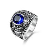 MASOP Jewelry Men's Stainless Steel United State Airforce Wide Identify Ring Blue Sapphire Color Stone