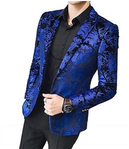 WULFUL Men's Luxury Casual Dress Floral Suit Notched Lapel Slim Fit Stylish Blazer Jacket Party Coats 