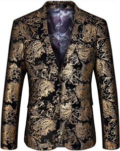 WULFUL Men's Luxury Casual Dress Floral Suit Notched Lapel Slim Fit Stylish Blazer Jacket Party Coats 