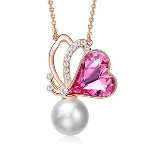 CDE Rose Gold Women Necklace Pink/Green Heart Pendant Embellished with Crystals from Swarovski Jewelry for Women 