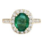 2.31 Carat Natural Green Emerald and Diamond (F-G Color, VS1-VS2 Clarity) 14K Yellow Gold Engagement Ring for Women Exclusively Handcrafted in USA