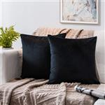 Phantoscope Set of 2 Soft Cozy Velvet Throw Pillow Solid Square Cushion Cover Black 18 x 18 inches 45 x 45 cm