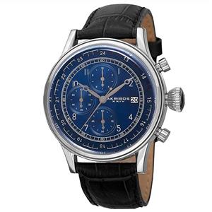 Akribos XXIV Men's Chronograph Watch - 3 Subdials with Date Window On Crocodile Pattern Leather Strap - AK798