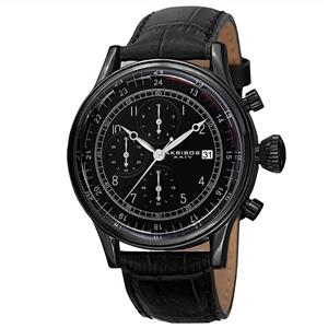 Akribos XXIV Men's Chronograph Watch - 3 Subdials with Date Window On Crocodile Pattern Leather Strap - AK798