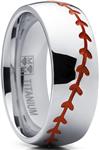 Metal Masters Co. Men's Titanium Sports Baseball Ring Wedding Band with Red Stitching, Comfort Fit, Dome High Polish Finish 8mm Sizes 8 to 13