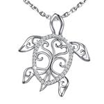 MANBU 925 Sterling Silver Charm Sea Turtle Unique Tree of Life Pendant Necklace Tortoise Animal Jewelry for Women Girl