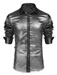 COOFANDY Men's Silver Sequin Dress Shirts Long Sleeve 70s Disco Party Prom Costume Button Down Shirts