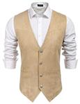 COOFANDY Men's Suede Leather Suit Vest Casual Western Vest Jacket Slim Fit Vest Waistcoat