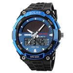 Fanmis Men's Solar Powered Casual Quartz Wrist Watch Analog Digital Multifunctional Black Sports Watch