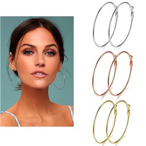 3 Pairs Big Hoop Earrings, Stainless Steel Hoop Earrings in Gold Plated Rose Gold Plated Silver for Women Girls