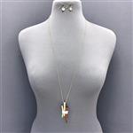 Unique Gold Chain Wooden Horn Silver Wire Design Pendant Necklace With Earrings LL-5523