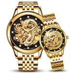 Dragon and Phoenix Luxury Couple Watches Men and Women Gold Automatic Mechanical Watch Chic Dress for Her or His Set of 2