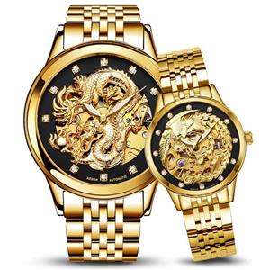 Dragon and Phoenix Luxury Couple Watches Men Women Gold Automatic Mechanical Chic Dress for Her His Set of 2 