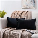 Phantoscope Set of 2 Soft Cozy Velvet Throw Pillow Solid Square Cushion Cover Black 12 x 20 inches 30 x 50 cm