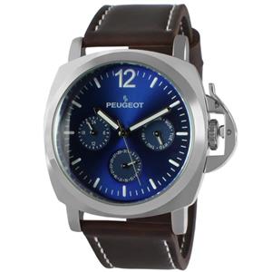 Peugeot Men's Sport Watch, Multi-Function with Crown Guard and Leather Wrist Band 