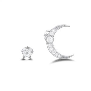 Agvana 14K Yellow/White Gold Plated 925 Sterling Silver Cubic Zirconia CZ Crescent Moon and Star Dainty Small Tiny Asymmetric Stud Earrings Jewelry Gifts for Women Girls with Gorgeous Gift Box