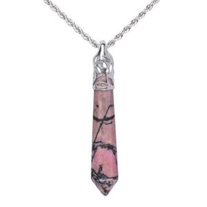 Natural Rhodonite Gemstone Hexagonal Pointed Reiki Chakra Pendant Necklace 20 