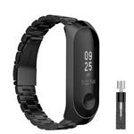 METEQI Replacement Band Compatible with Xiaomi Mi Band 3,Stainless Steel Metal Replacement Strap Bracelet Wrist Band Accessories for Xiaomi Mi Band 3 Smart Watch (Black)