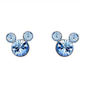 Disney Silver Plate Mickey Mouse Crystal Birthstone Stud Earrings