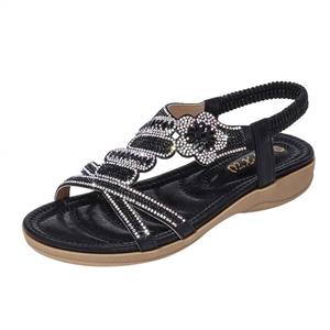 Duseedik Summer Women's Bohemia Sandals Ladies Crystal Flat Sandals Beach Peep Toe Casual Roman Shoes