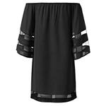 Womens Dresses Summer 3/4 Bell Sleeve Off Shoulder Mesh Panel Blouse Casual Loose Wedding Guests T Shirt Dress