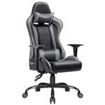 JUMMICO Gaming Chair High-Back PU Leather Racing Chair Ergonomic Computer Desk Executive Home Office Chair with Headrest and Lumbar Support (Grey)