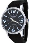 Omax #G002 Men's Silver Tone Black Dial Black Silicone Band Crystal Accented Watch