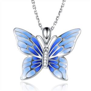 Apotie 925 Sterling Silver red Butterfly Necklace Polymer Enamel Clay Handmade Inlay Jewelry for Women Gifts