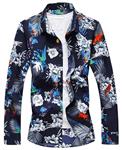 Men's Shirt Long Sleeve Slim Fit Flower Shirt Cotton Holiday Casual Shirts Party Floral Shirt New