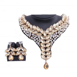 WANG Fashion 18K Gold Plated Crystal Wedding Party Necklace Earring Jewelry Set 