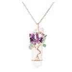 Top Plaza Chakra Gemstone Tree of Life Wire Wrapped Natural Clear Quartz Healing Crystal Point Pendant Necklace