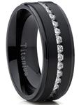 Metal Masters Co. Black Titanium Men's Eternity Wedding Band Ring with Cubic Zirconia CZ, Comfort Fit 8mm