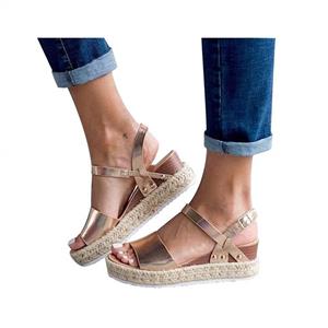 SSYUNO Women's Platform Sandals Espadrille Wedge Ankle Strap Studded Open Toe Sandals Peep Toe Beach Travel Flat Shoes