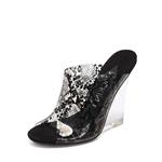 MACKIN J 405-8 Women's TPU Lucite Clear Wedge Heel Open Toe Platform Sandal Slip On Mule Dress Shoe with Snake Painting Color